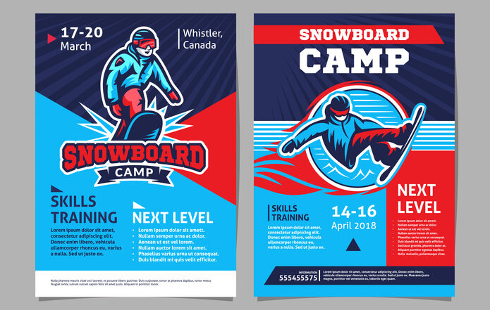 Snowboard camp posters flyer template vector designQuick Reliable Printing (QRP)