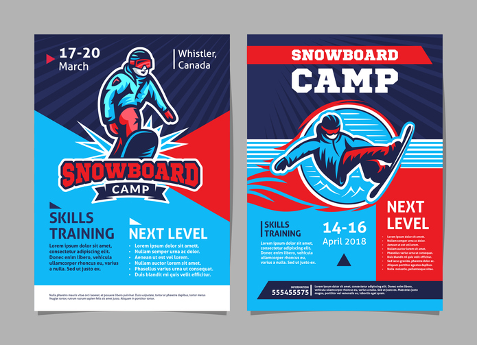 Snowboard camp posters flyer template vector designQuick Reliable Printing (QRP)