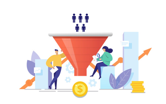 The process of communication and attracting new customers and making a profit business concept Sales funnel analysis flat vector illustration Purchase funnel lead generation in digital marketingQuick Reliable Printing (QRP)