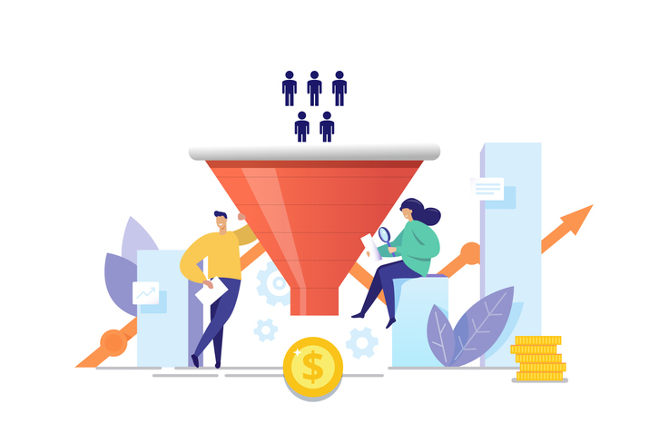 The process of communication and attracting new customers and making a profit business concept Sales funnel analysis flat vector illustration Purchase funnel lead generation in digital marketingQuick Reliable Printing (QRP)