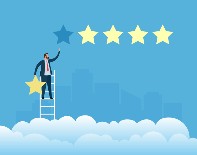 Businessmen giving five stars rating Reputation and quality conceptQuick Reliable Printing (QRP)