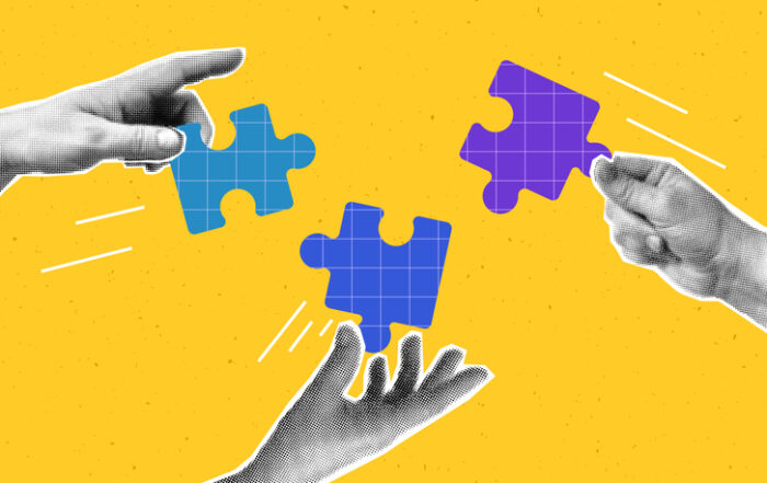 Collage with halftone hands putting puzzle togetherQuick Reliable Printing (QRP)