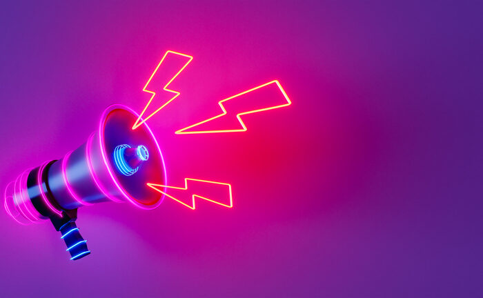 Neon megaphone with lightning bolts | Quick Reliable Printing (QRP) Neon megaphone with lightning boltsQuick Reliable Printing (QRP)