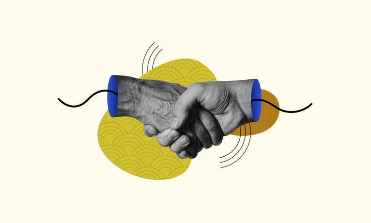 Handshake gesture contemporary collage art | Quick Reliable Printing (QRP) Quick Reliable Printing (QRP)