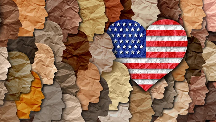 United States Memorial | Quick Reliable Printing (QRP) Diverse silhouettes made of crumpled paper surround a heart-shaped U.S. flag, symbolizing unity and patriotism.Quick Reliable Printing (QRP)