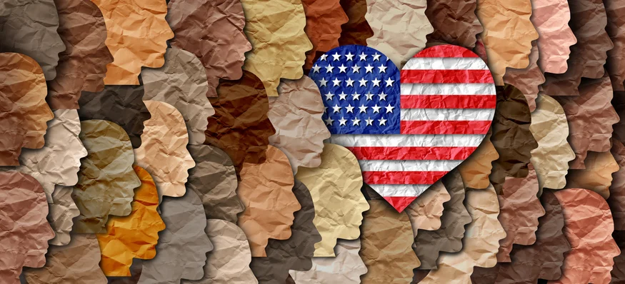 Diverse silhouettes made of crumpled paper surround a heart-shaped U.S. flag, symbolizing unity and patriotism.Quick Reliable Printing (QRP)
