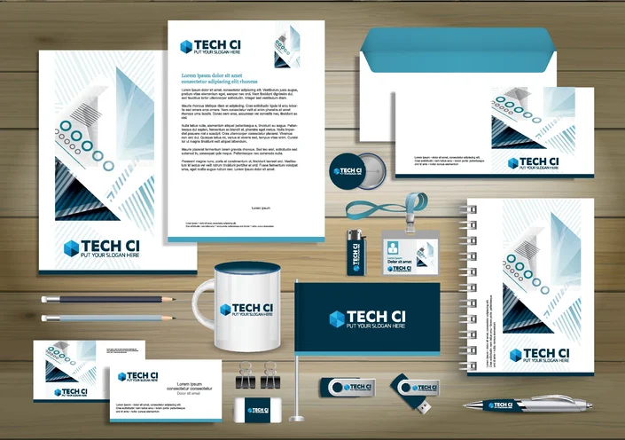 Corporate Identity Business template design Vector abstract stationery Gift Items Color promotional souvenirs elements link digital technology set | Quick Reliable Printing (QRP) Quick Reliable Printing (QRP)